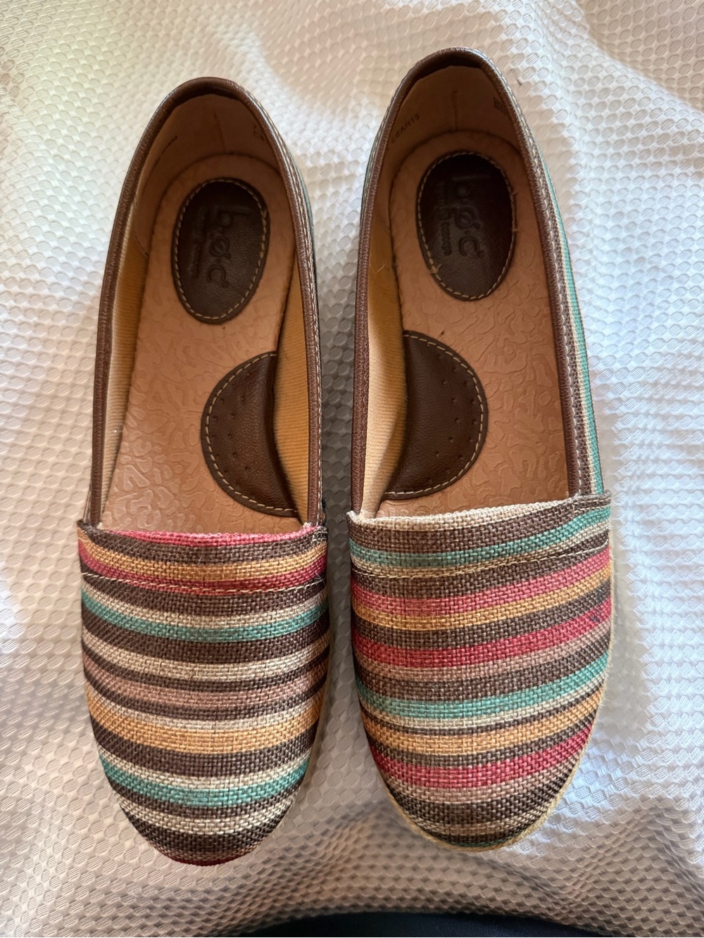 boc Tan Cream Brown Multi-Stripe Canvas Slip-Ons